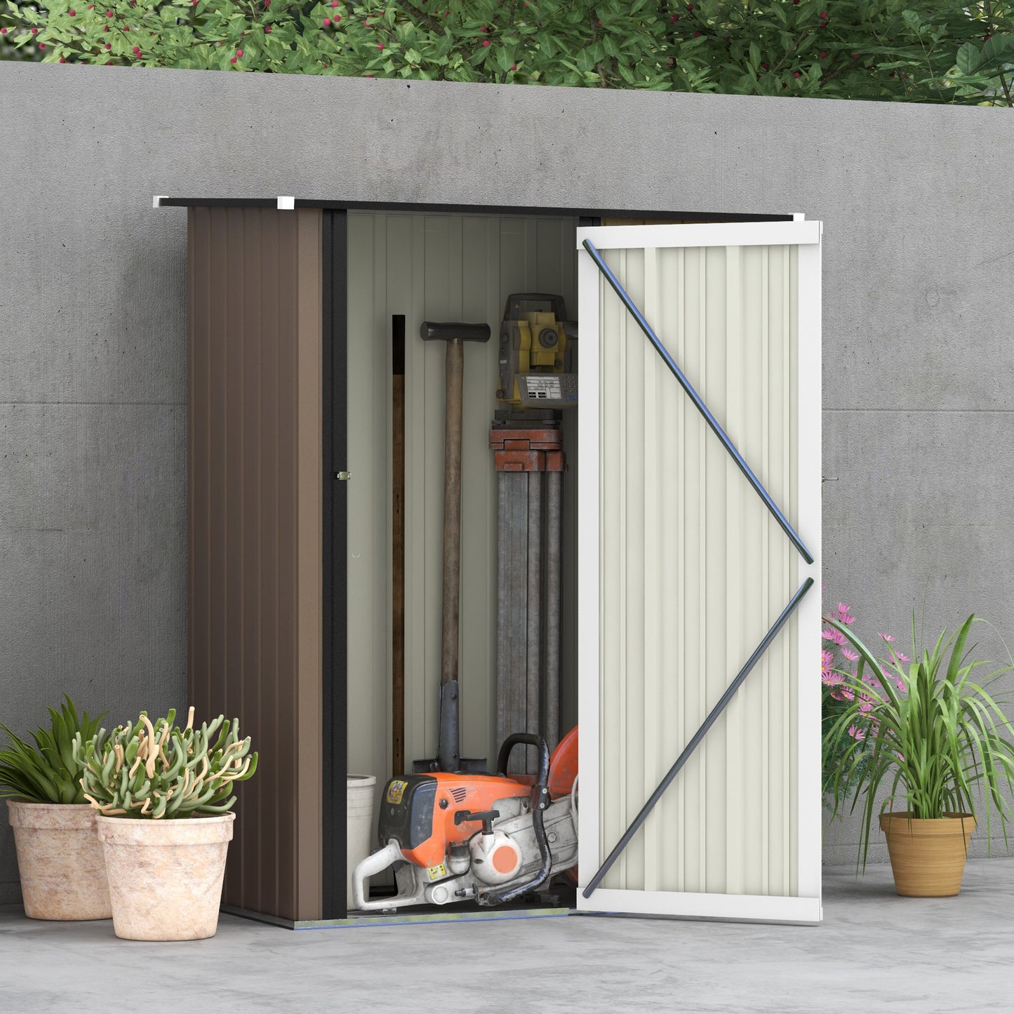 Tuinberging – Tuinhuis – Tuinopslag – Buitenopslag – Tuinkast – 1,2 m² Opbergruimte – Gesloten Met Slot – Bruin Stalen Paneel