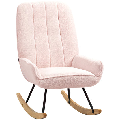 Draaifauteuil – Fauteuil – Relaxstoel – Lounge Stoel – Zachte Roze Fleece Bekleding – Rubberhouten Sleden – Max 150 kg Draagvermogen – Comfortabel Draaimechanisme