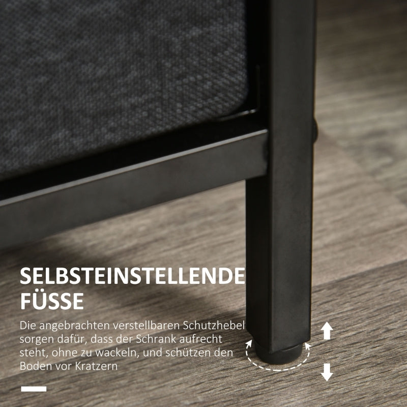 Ladekast – Dressoir – Opbergkast – Kledingkast – Vintage Meubel – Zwart Metalen Frame – Verstelbare Voeten – Stoffen Laden – MDF Plank