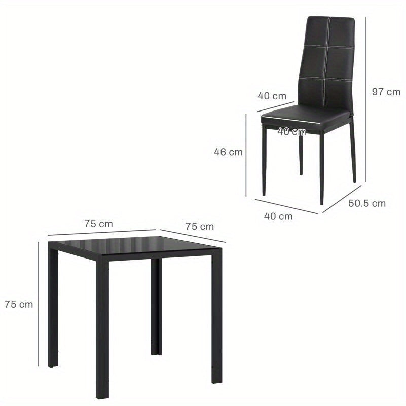 Eettafel Set – Eethoek – Keukentafel – Diningset – Zitgroep – Glazen Tafelblad – Robuust Metalen Frame
