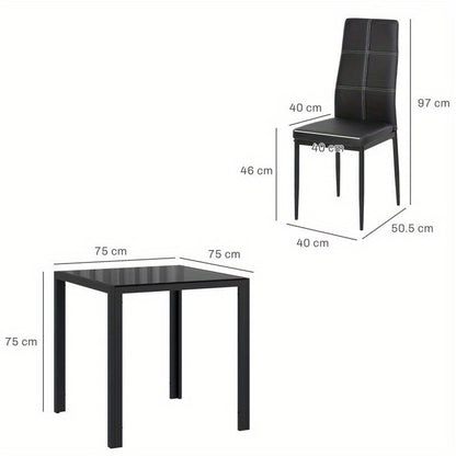 Eettafel Set – Eethoek – Keukentafel – Diningset – Zitgroep – Glazen Tafelblad – Robuust Metalen Frame