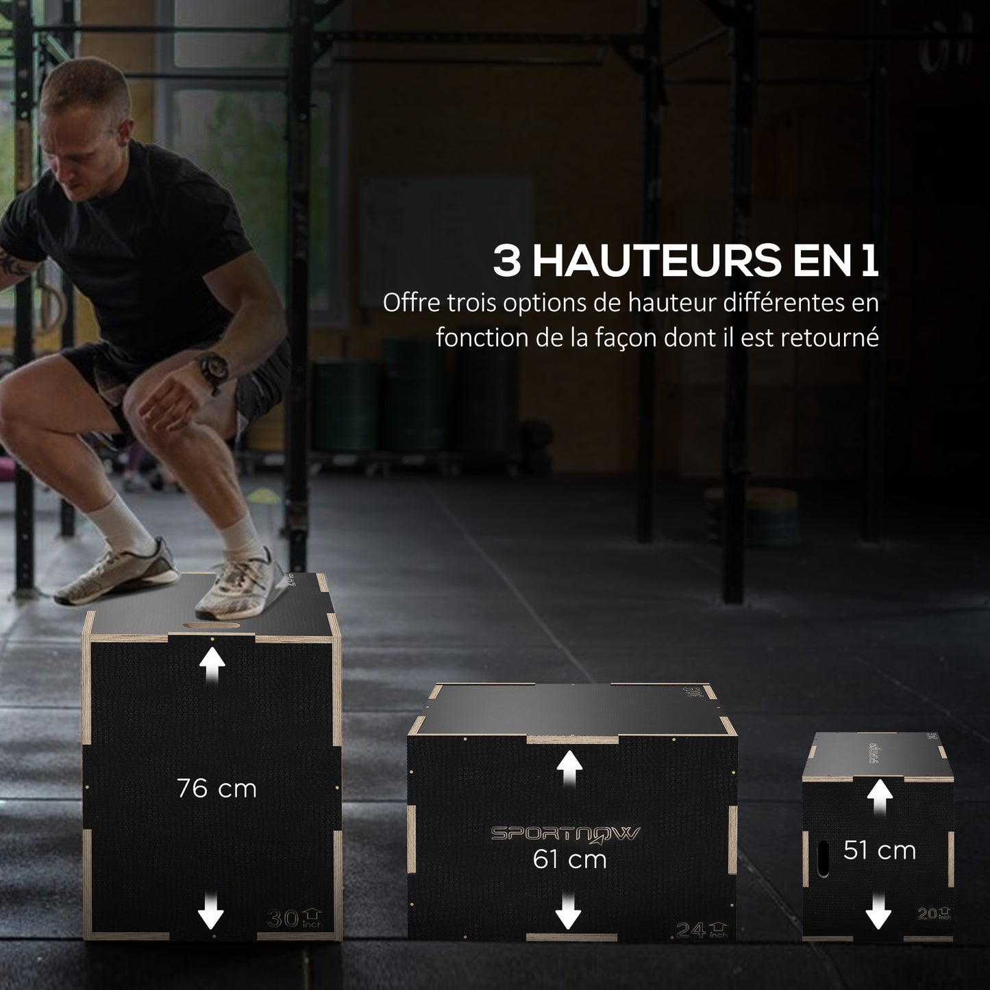 Plyobox – Sprongbox – Jumpbox – Fitness Box – Crossfit Box – 3 Hoogtes 51/61/76 cm – Stevig Beukenhout