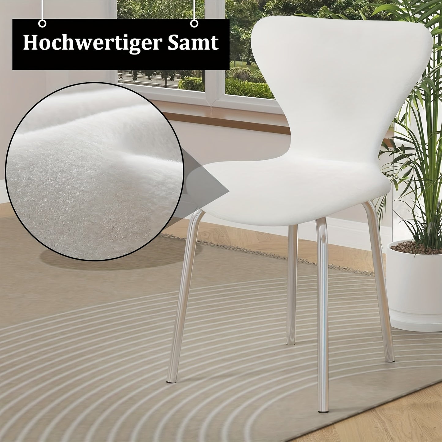 Set van 2 Velvet Eetkamerstoelen – Gestoffeerde Lounge- en Receptiestoelen met Ergonomische Rugleuning en Metalen Poten – Witte Keuken- en Woonkamerstoelen