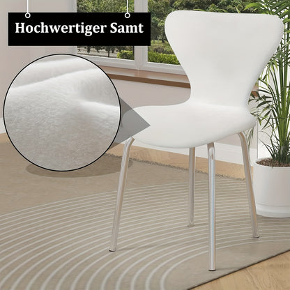 et van 2 Velvet Eetkamerstoelen – Gestoffeerde Lounge- en Receptiestoelen met Ergonomische Rugleuning en Metalen Poten – Witte Keuken- en Woonkamerstoelen