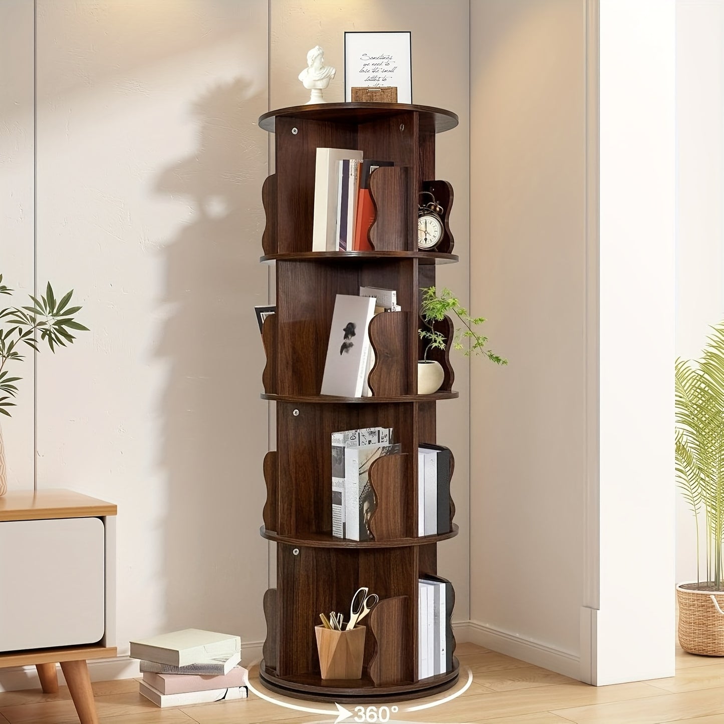 Boekenkast – Boekenrek – Opbergkast – Vakkenkast – Stellingkast – 360° Draaibaar – Stabiel Metaal Met Houtlook