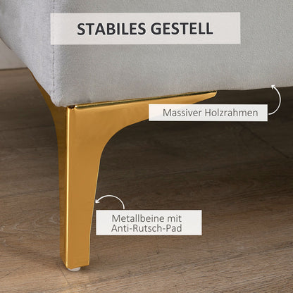Poef – Opbergpoef – Zitzak – Voetenbankje – Kruk – Fluwelen Bekleding – Lichtgrijs – Met Opbergruimte – Verhoogde Metalen Poten – 118x45x42 cm