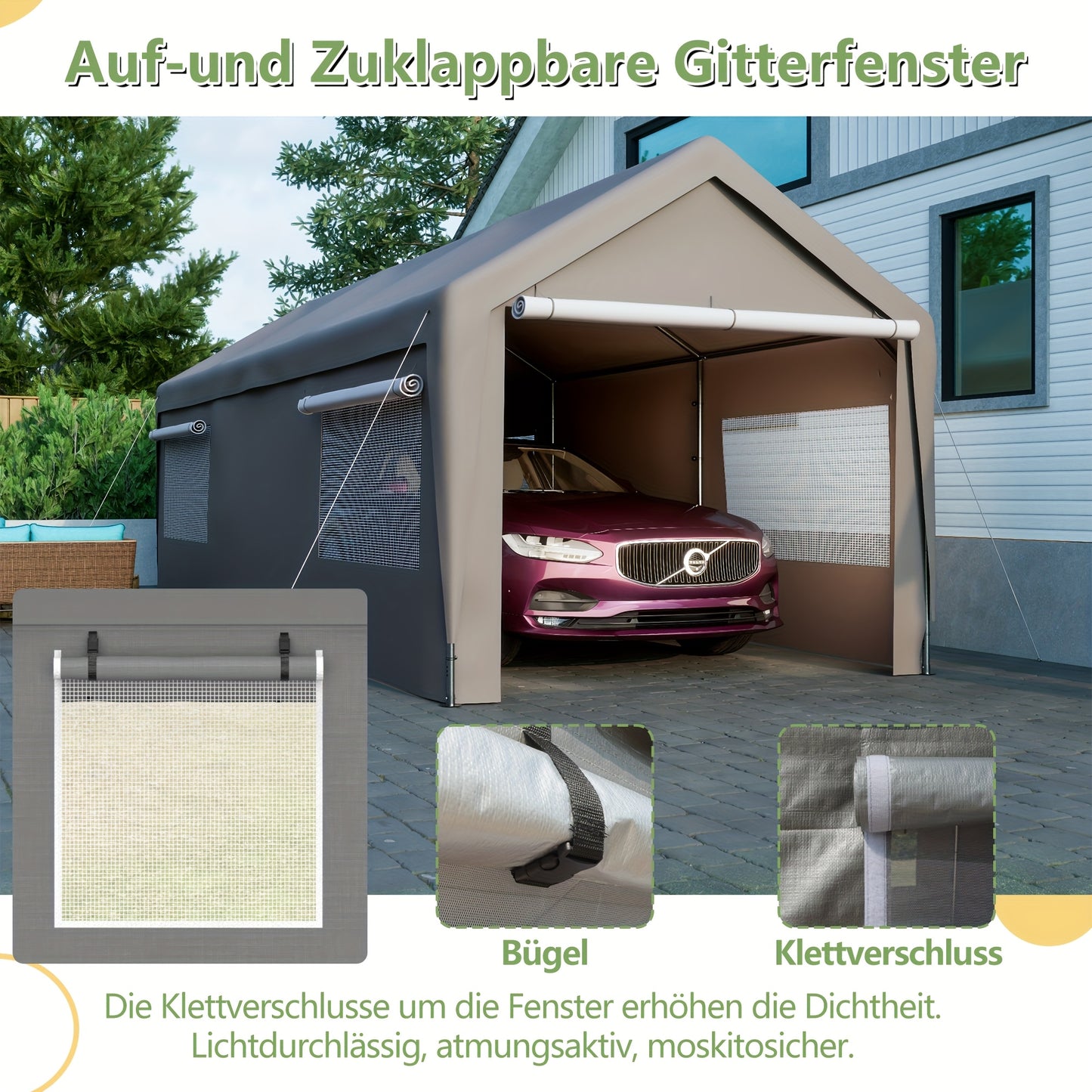 Carport – Garage Tent – Overkapping – Beschutting – Opslag – Grijs – Waterdicht – Stevig Metalen Frame – 3x6 Meter