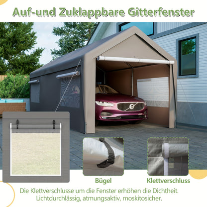 Carport – Garage Tent – Overkapping – Beschutting – Opslag – Grijs – Waterdicht – Stevig Metalen Frame – 3x6 Meter