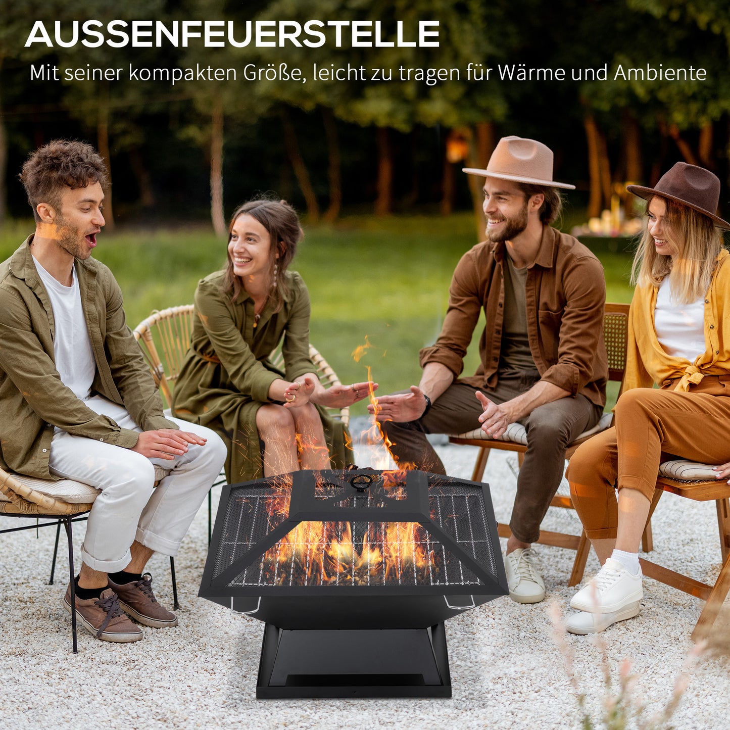 Vuurschaal – Vuurkorf – Buitenhaard – Sfeerhaard – BBQ Vuurpot – Roestvrij Staal – 45x45x34 cm – Inclusief Vonkenscherm en Vuurmand