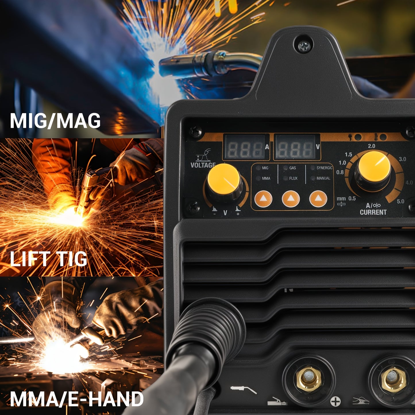 Lasapparaat – Mig Lasmachine – Tig Lasmachine – Elektrische Lasser – MMA Lasser – Geel – 200A Stroomsterkte – Digitale Display Met Overbelastingsbeveiliging