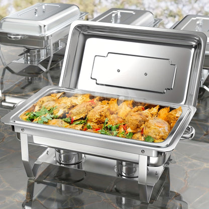 Chafing Dishes Set – Warmhoudbakken – Buffet Warmers – Serveerbakken – Warmhoudschalen – 4-delige Set – RVS Roestvrij Staal – Zonder Elektriciteit