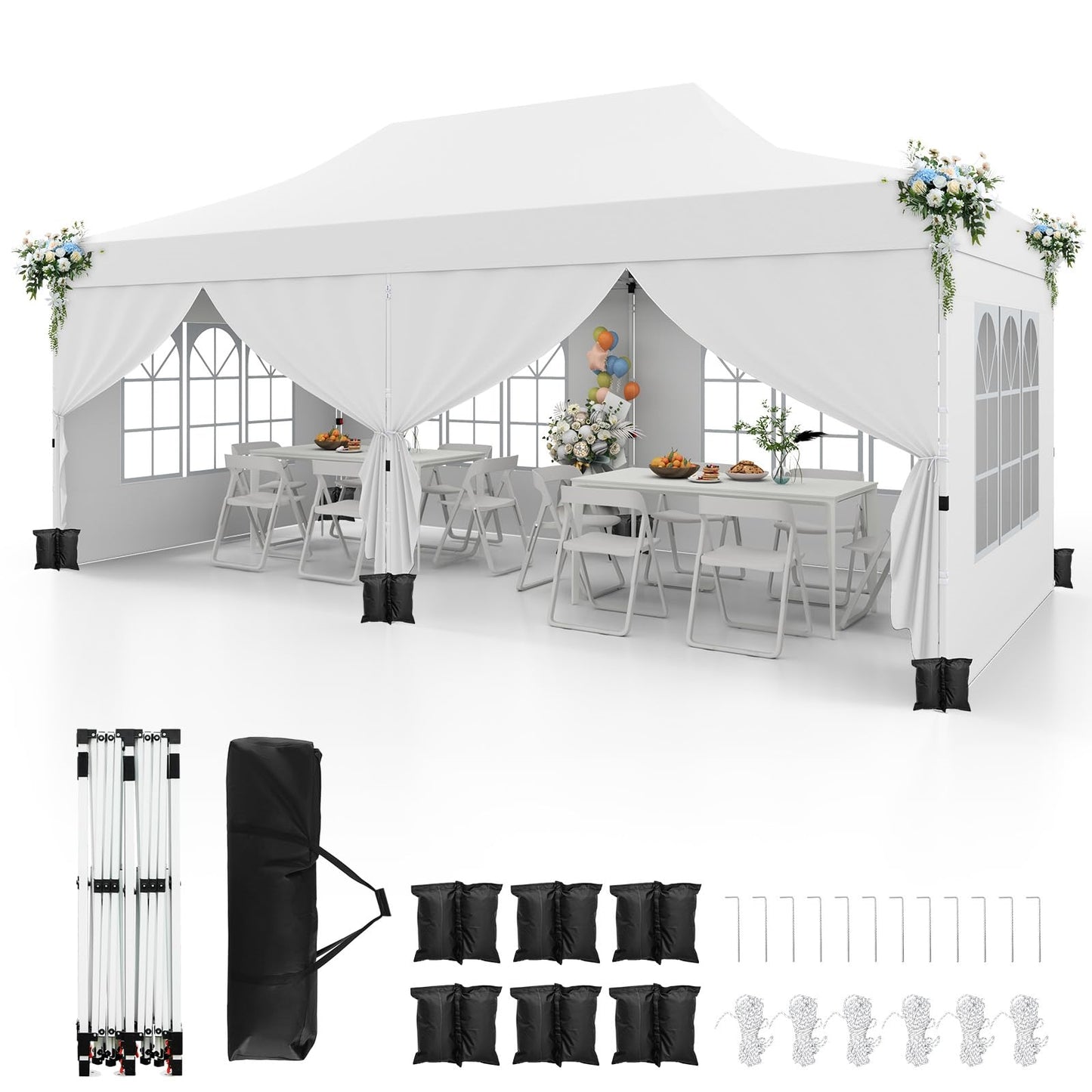 Vouwtent – Partytent – Evenemententent – Tuinkamer – Garden Pavilion – 3x6m Wit – Waterdicht – UV Bescherming 50+
