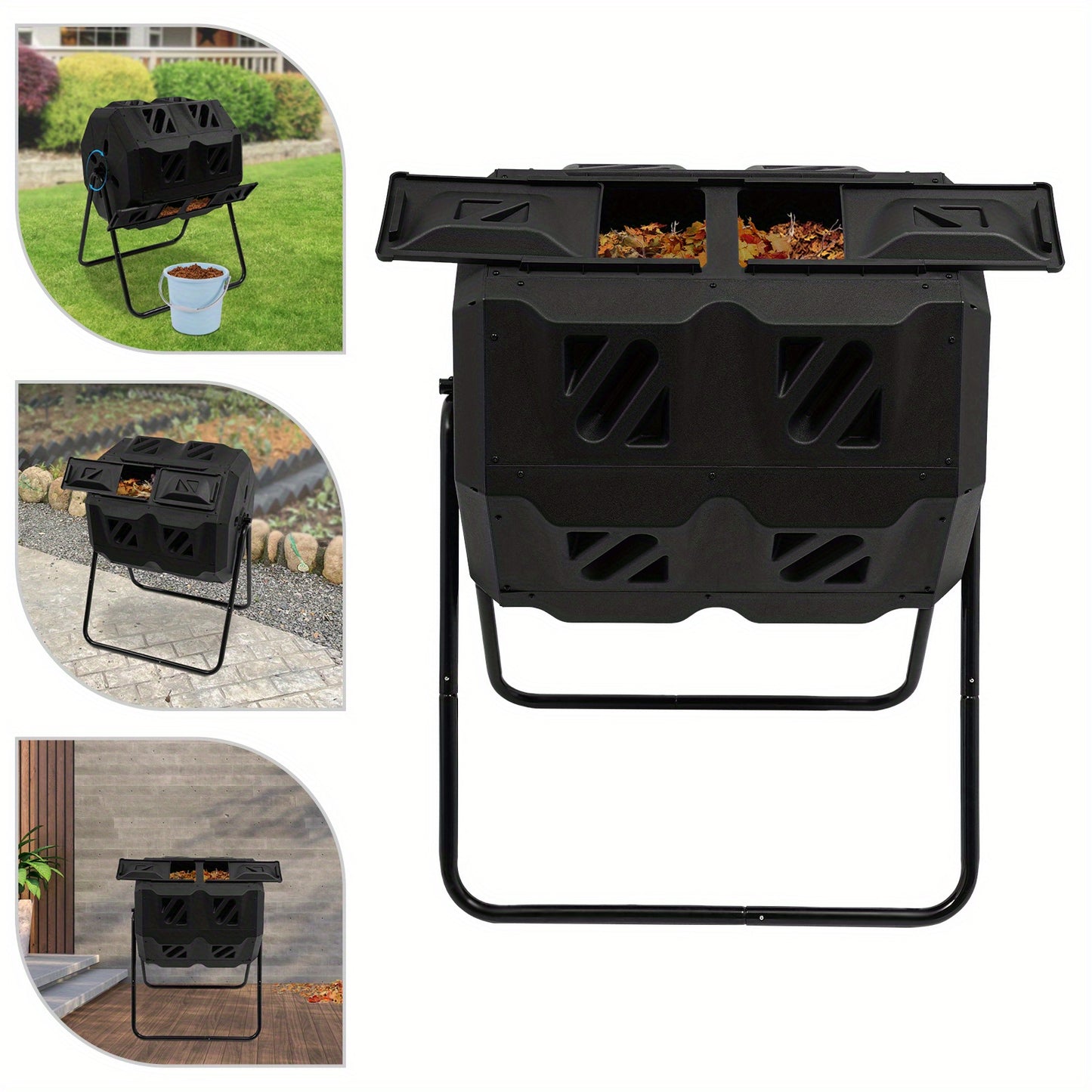 Heavy-Duty Compostbak – Composthoop, Compostvat, Tuincomposteerder, Compostton – Zwart, 133 L – Dubbele Kamers, Weerbestendig Kunststof