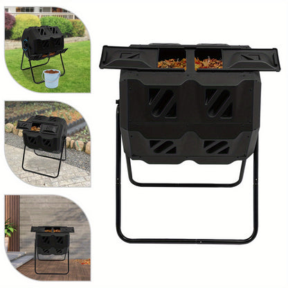Heavy-Duty Compostbak – Composthoop, Compostvat, Tuincomposteerder, Compostton – Zwart, 133 L – Dubbele Kamers, Weerbestendig Kunststof