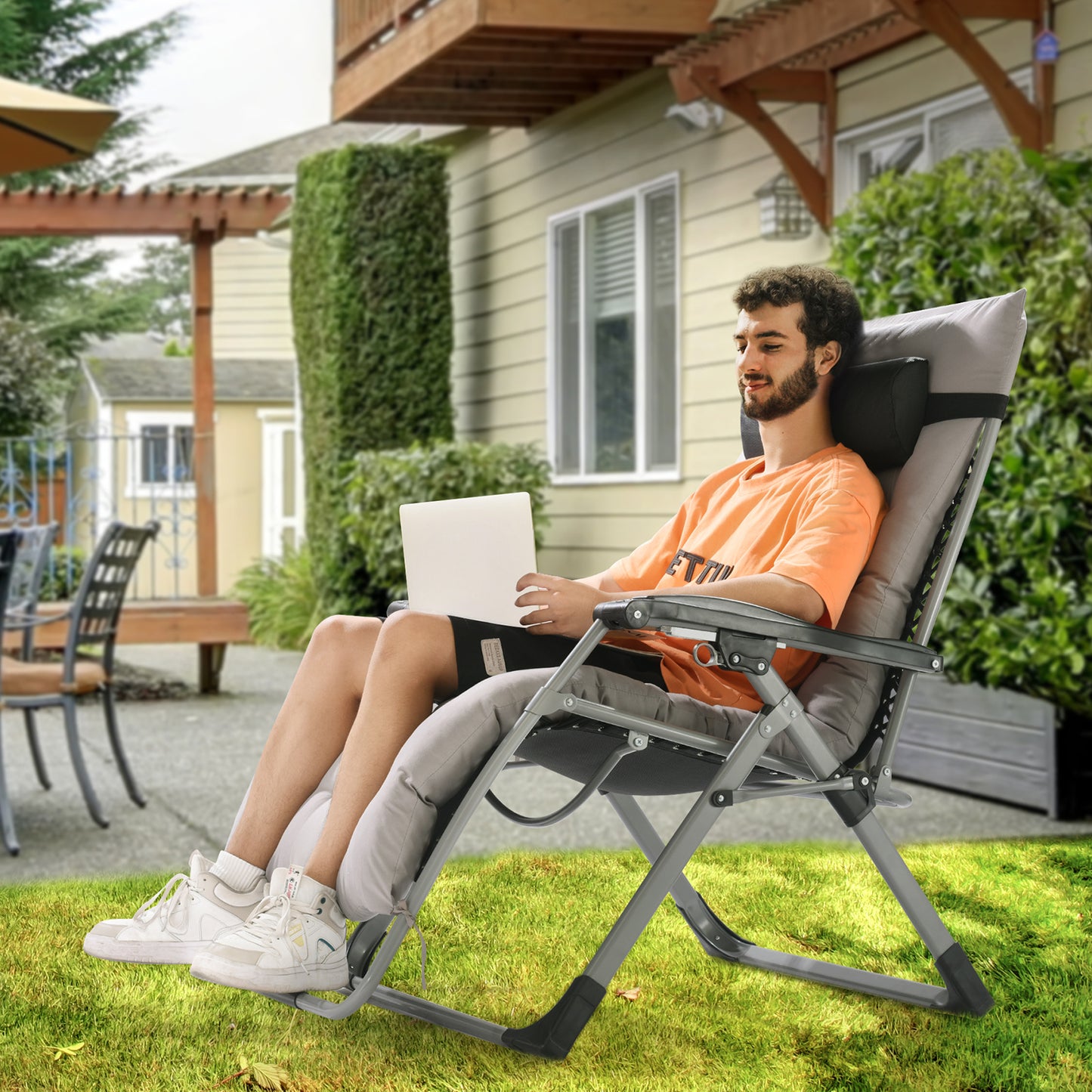 Zero Gravity Stoel – Relaxstoel – Ligstoel – Loungestoel – Tuinstoel – Grijs – Verstelbare Rugleuning 90°-170° – Stevig Stalen Frame 225 kg Draaggewicht