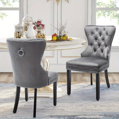 Eetkamerstoelen – Stoel – Keukenstoel – Dining Chair – Zitmeubel – Vintage Grijs Gestoffeerd – Knopenrug & Spijkerbeslag – Veerkrachtige Donsvulling & Stevige Metalen Poten