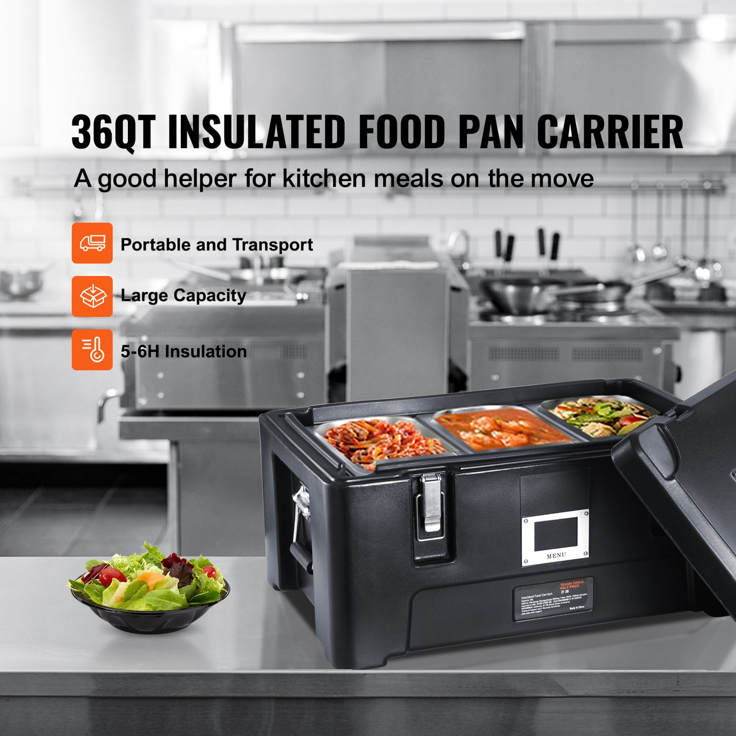 Food Pan Carrier – Geïsoleerde Maaltijdbox – Catering Box – Warmhoudbox – Stapelbare Voedselcontainer – 36 QT Inhoud – 4-6 Uur Warmte Isolatie