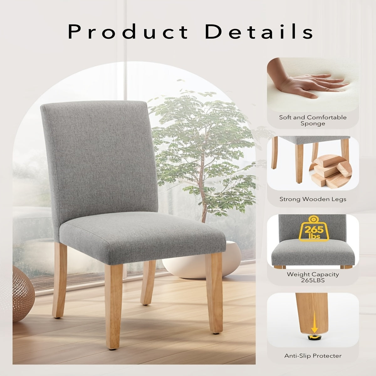 Eetkamerstoelen – Stoelen – Kuipstoelen – Eettafelstoelen – Meubel – Grijze Stoffen Bekleding – Zachte Gevulde Zitting – Stevig Houten Onderstel
