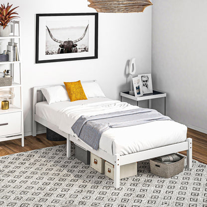 Bedframe – Bedbodem – Tienerbed – Eenpersoonsbed – Ledikant – Houten Frame – Inclusief Hoofdeinde – Voor Matras 90x190 cm – Belastbaar Tot 120 Kg – Wit