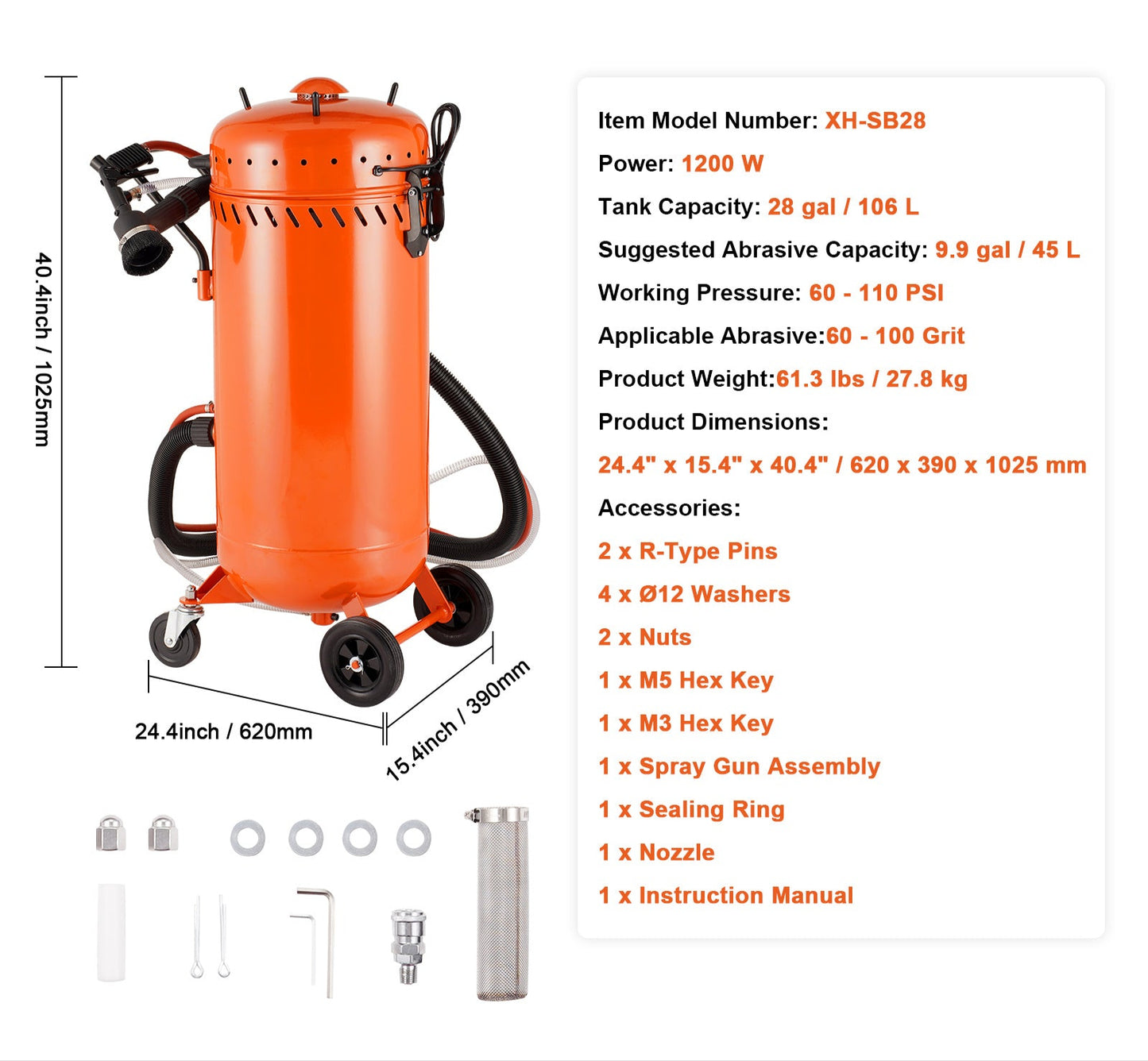 Zandstraalinstallatie – Sandstraalcabine – Zandstraalkast – Zandstraalwerkstation – Vacuüm Zandstraalmachine – 28 Gallon Tank – Krachtige 1200W Motor