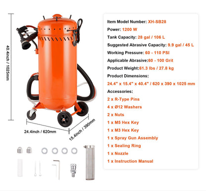 Zandstraalinstallatie – Sandstraalcabine – Zandstraalkast – Zandstraalwerkstation – Vacuüm Zandstraalmachine – 28 Gallon Tank – Krachtige 1200W Motor