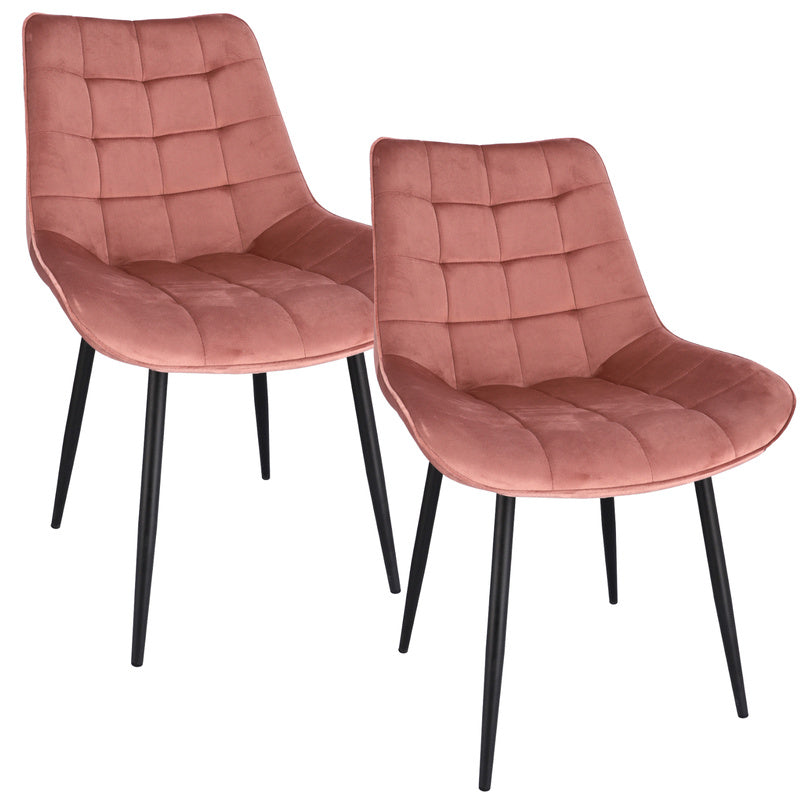 Roze Eetkamerstoel – Velvet Stoel – Vintage Stoel – Armstoel – Woonkamerstoel – Set Van 2 – Fluweelzachte Bekleding – Stevige Metalen Poot
