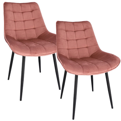 Roze Eetkamerstoel – Velvet Stoel – Vintage Stoel – Armstoel – Woonkamerstoel – Set Van 2 – Fluweelzachte Bekleding – Stevige Metalen Poot