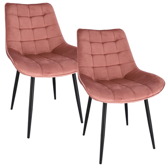 Roze Eetkamerstoel – Velvet Stoel – Vintage Stoel – Armstoel – Woonkamerstoel – Set Van 2 – Fluweelzachte Bekleding – Stevige Metalen Poot