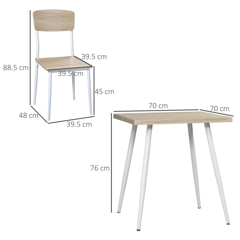 3-delige Eettafelset – Eetkamerset – Tafeltje Met Stoelen – Keukentafelset – Compact Eetgroep – Natuurlijk Houtnerf + Wit – MDF Tafelblad – Metalen Frame Met PVC-coating