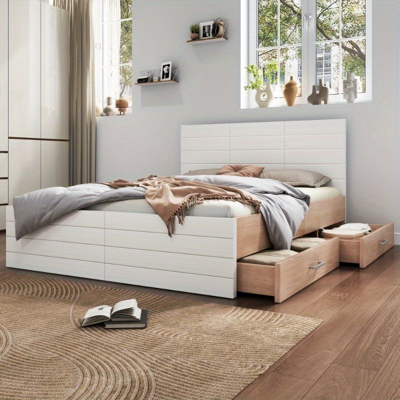 Tweepersoonsbed – Bedframe – Slaapkamermeubel – Opbergbed – Bed met Lade – Modern Design – 180x200 cm – Inclusief Lattenbodem – Eiken Wit