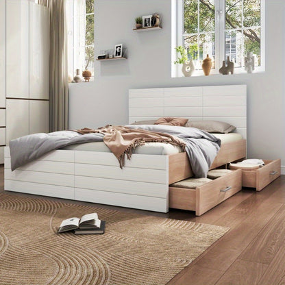 Tweepersoonsbed – Bedframe – Slaapkamermeubel – Opbergbed – Bed met Lade – Modern Design – 180x200 cm – Inclusief Lattenbodem – Eiken Wit