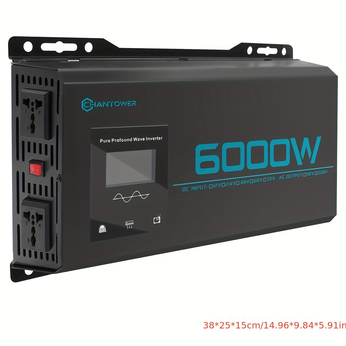 Omvormer – Spanningsomvormer – Power Inverter – Wisselstroomomvormer – Dual Voltage 12V-72V – 6000W Piekvermogen – Pure Sinusgolf met LCD Display