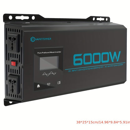 Omvormer – Spanningsomvormer – Power Inverter – Wisselstroomomvormer – Dual Voltage 12V-72V – 6000W Piekvermogen – Pure Sinusgolf met LCD Display