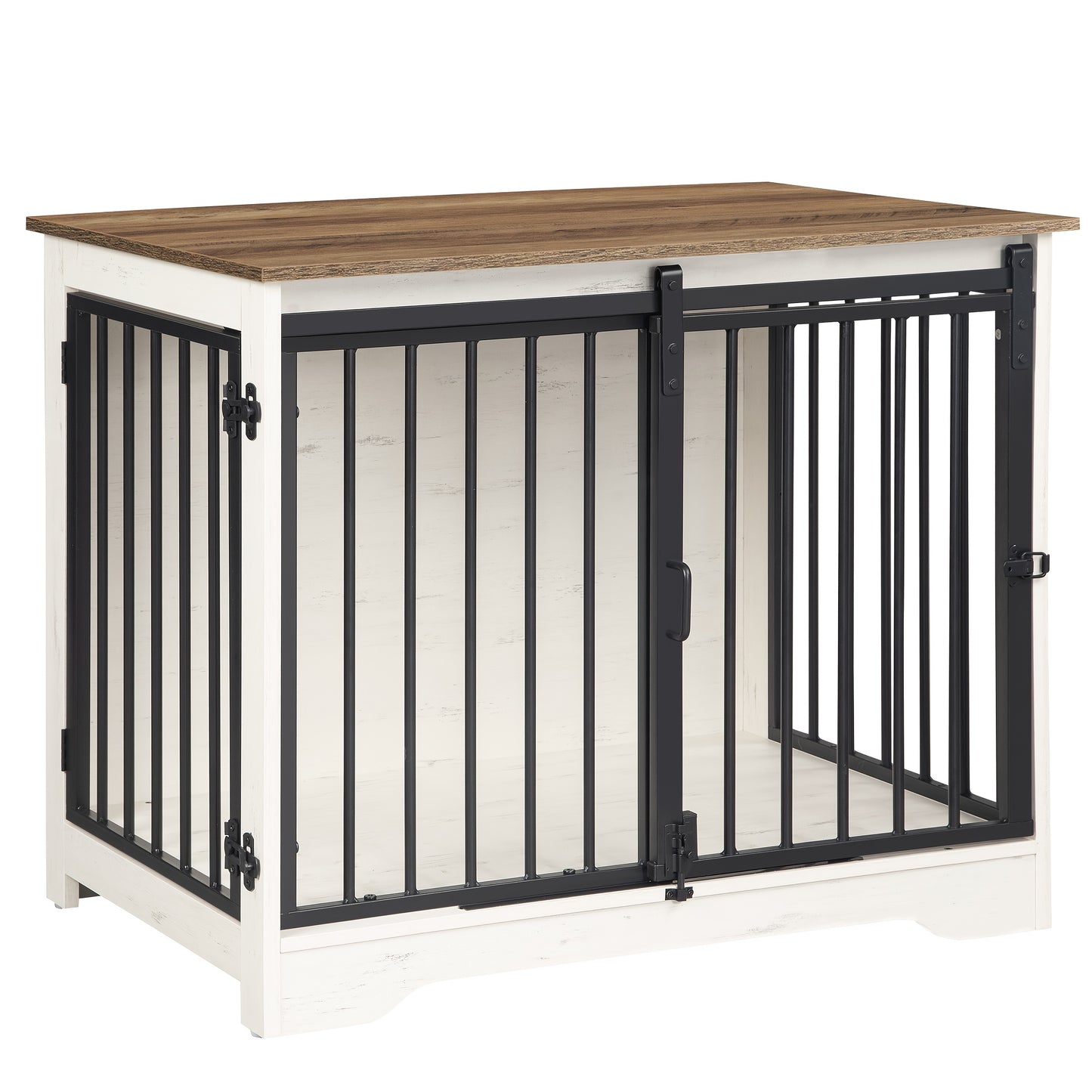 Hondenbench – Hondenhok – Hondenkooi – Hondenren – Hondenmand – Moderne Houten Bench Wit-Bruin – 81x55x67,5 cm – Dubbele Schuifdeuren