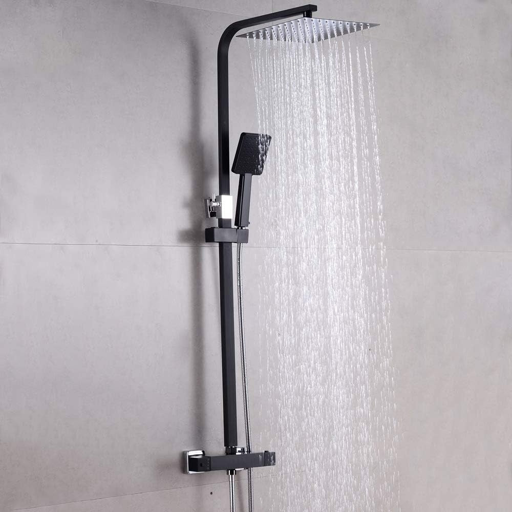 Regendouche Systeem – Douchekolom – Regendouchekop – Handdouche – Douche Set – Roestvrij Staal – Wandmontage – Zwart Mat – Waterbesparend – Luxe Vierkant Design