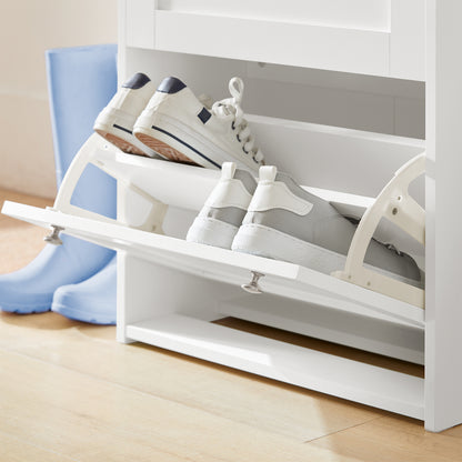 Schoenenrek – Schoenenkast – Schoenenopberger – Halmeubel – Schoenenbank – 3 Klapdeuren – Verstelbare Planken – Anti-Kantelbeveiliging – Wit Hout – 59x26x116 cm