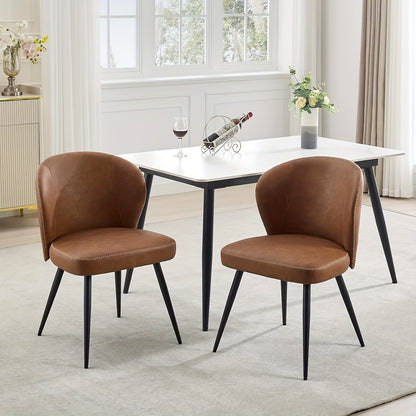 Eetkamerstoelen – Stoelen – Kuipstoelen – Keukenstoelen – Zwarte metalen poten – Kunstleer – Ergonomisch – Foamzitting – Set van 2 – Bruin