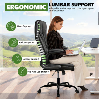 KERDOM Heavy Duty Executive Office Chair - Extra Wide Big and Tall Computer Desk Chair with Ergonomic High Back Support, Height-Adjustable, 135° Tilt & Rocker Mechanism, Lumbar Cushion, Flip-Up Arms, Heavy Duty 150kg/330lbs