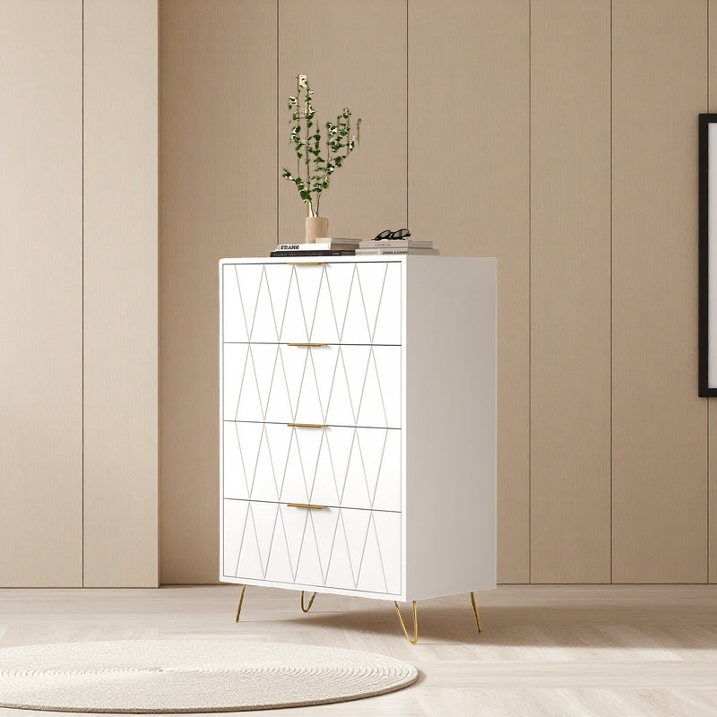 6-Ladenkast – Ladekast – Opbergkast – Ladeblok – Bureaukast – Scandinavisch Design – Wit Met Gouden Accenten – 60x34x90 cm – MDF En Massief Hout