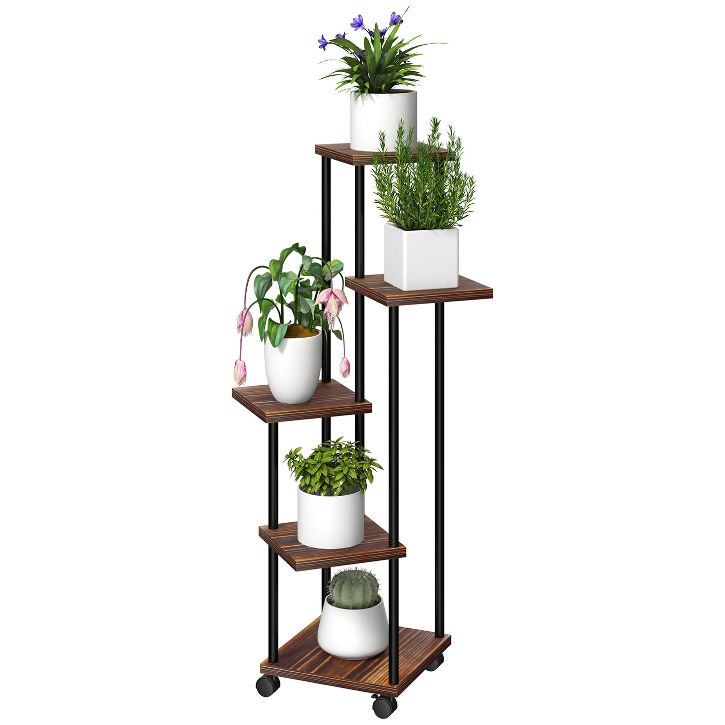 Plantenrek – Plantenstandaard – Plantentafel – Plantentrap – Bloemenrek – 5 Laags – Hout en Staal – Gestaggerd Ontwerp – Voor Binnen & Buiten