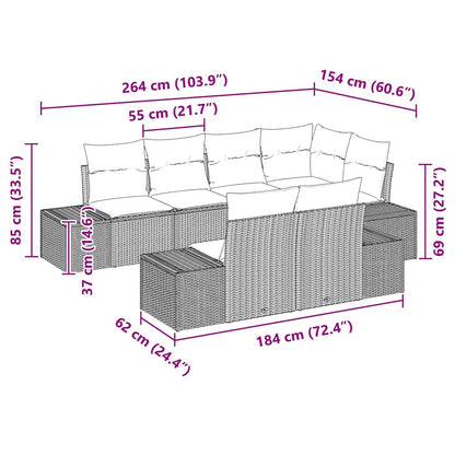Tuinbank – Buitenbank – Loungeset – Zithoek – Modulaire Bank – Zwart Poly Rattan – Zitplek Voor 7 Personen