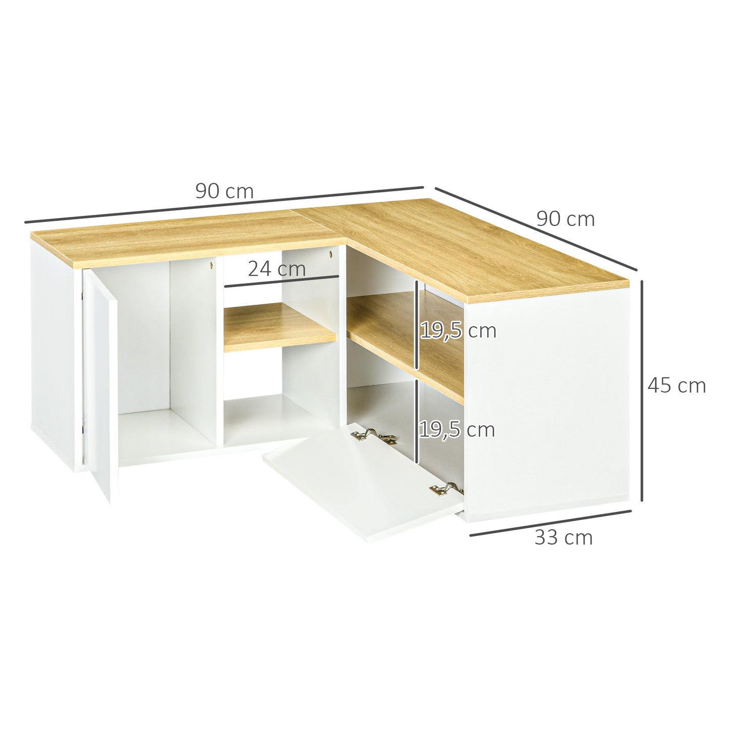 Hoek TV Meubel – Tv-standaard – Tv Cabinet – Tv Bankje – Media Meubel – Licht Hout en Wit – Geschikt Voor Tv’s Tot 40 Inch – Met Opbergruimte