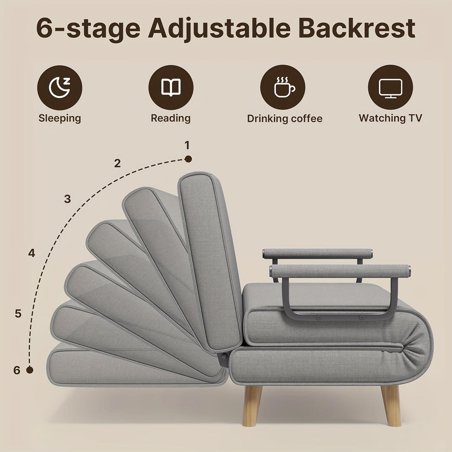 3-in-1 Slaapbank – Slaapbankje – Bedbank – Logeerbank – Verstelbare Bank – Donkergrijs – 6-standen Verstelbare Rugleuning – Massief Houten Frame – Pluche Kussens – Ruimtebesparend Design
