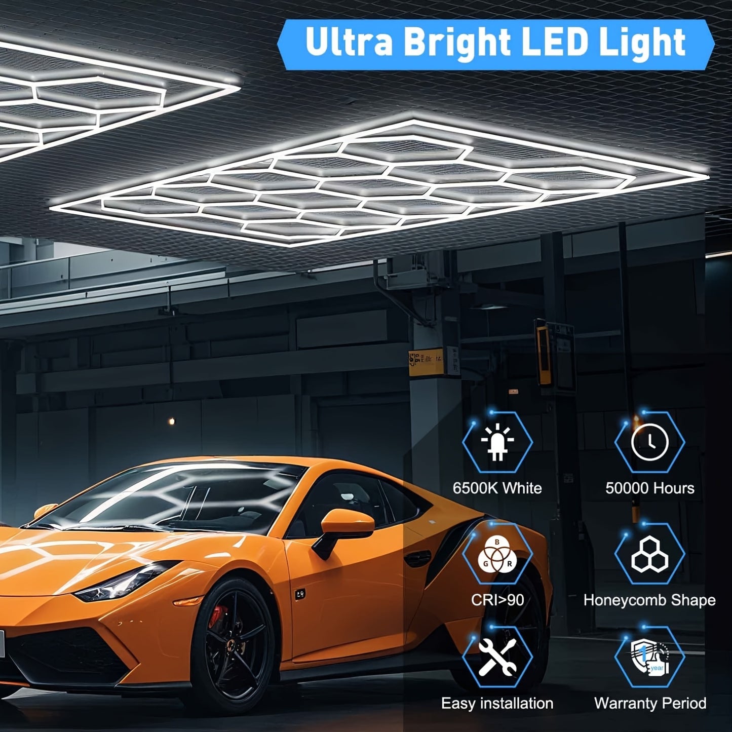 Hexagonale LED Plafondlamp – LED Paneel – Plafonnière – Werkplaatslamp – Garageverlichting – 14 Hex Elementen – Krachtig Koel Wit 6500K – Duurzaam Aluminium & PC