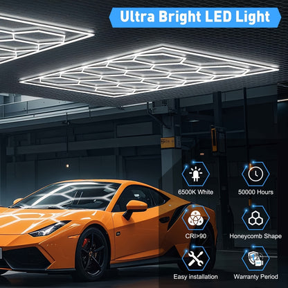 Hexagonale LED Plafondlamp – LED Paneel – Plafonnière – Werkplaatslamp – Garageverlichting – 14 Hex Elementen – Krachtig Koel Wit 6500K – Duurzaam Aluminium & PC