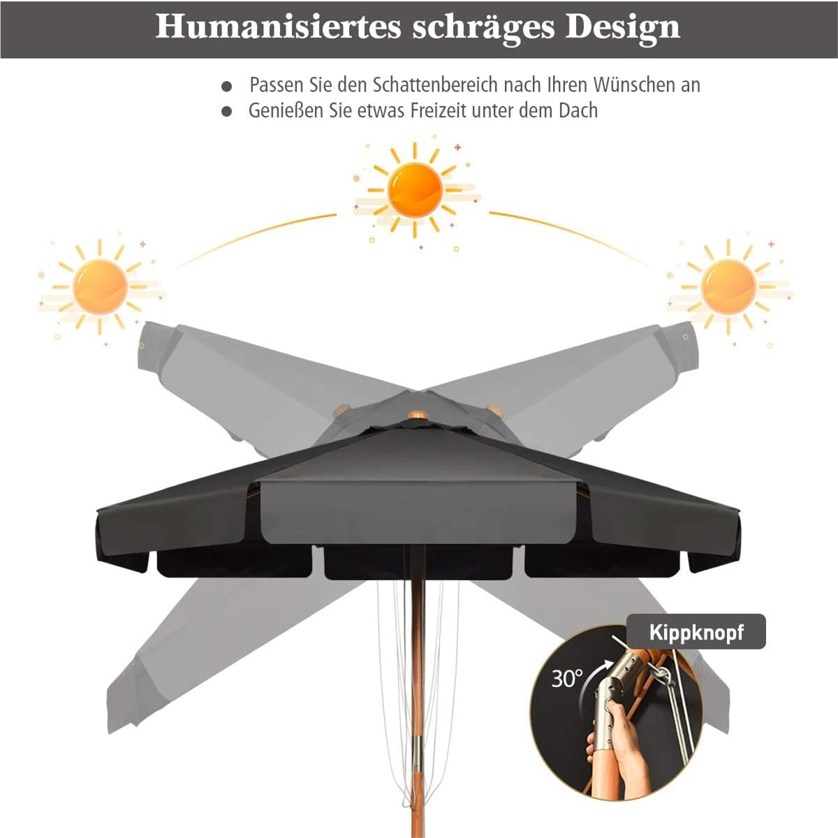 Parasol – Zonnescherm – Tuinparasol – Balkonparasol – Terrasparasol – 300 cm Diameter – Houten Frame Met UV-Bescherming – Kantelbaar 30°