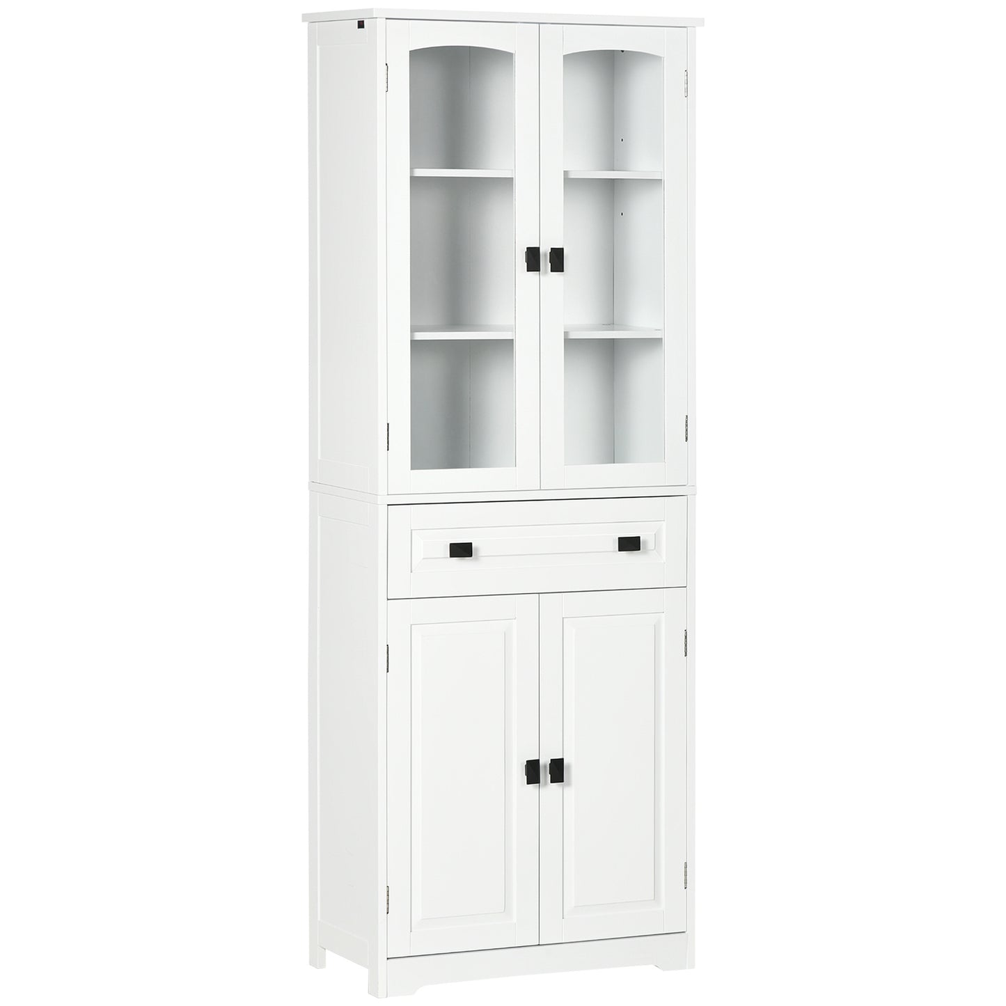 Buffetkast – Hoge Keukenkast – Opbergkast – Dressoir – Wandkast – Wit – MDF Hout – 160 cm Hoog – 2 Glasdeuren & Lade