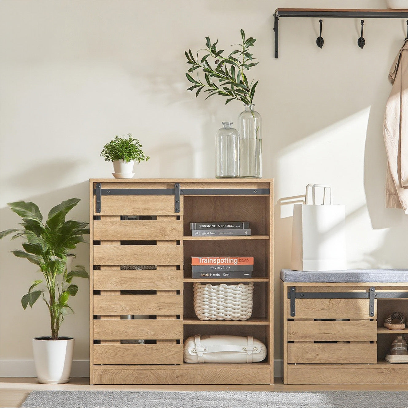 Schoenenkast – Schoenenrek – Schoenenopberger – Schoenenkast – Halmeubel – Schuifdeur – Compact 80x35x89 cm – Hoogwaardig Vezelplaat