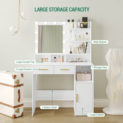 Make-up tafel – kaptafel – schminktafel – make-up bureau – toilettafel – verstelbare LED-verlichting – ruime opbergruimte met lades en kastje – zwart