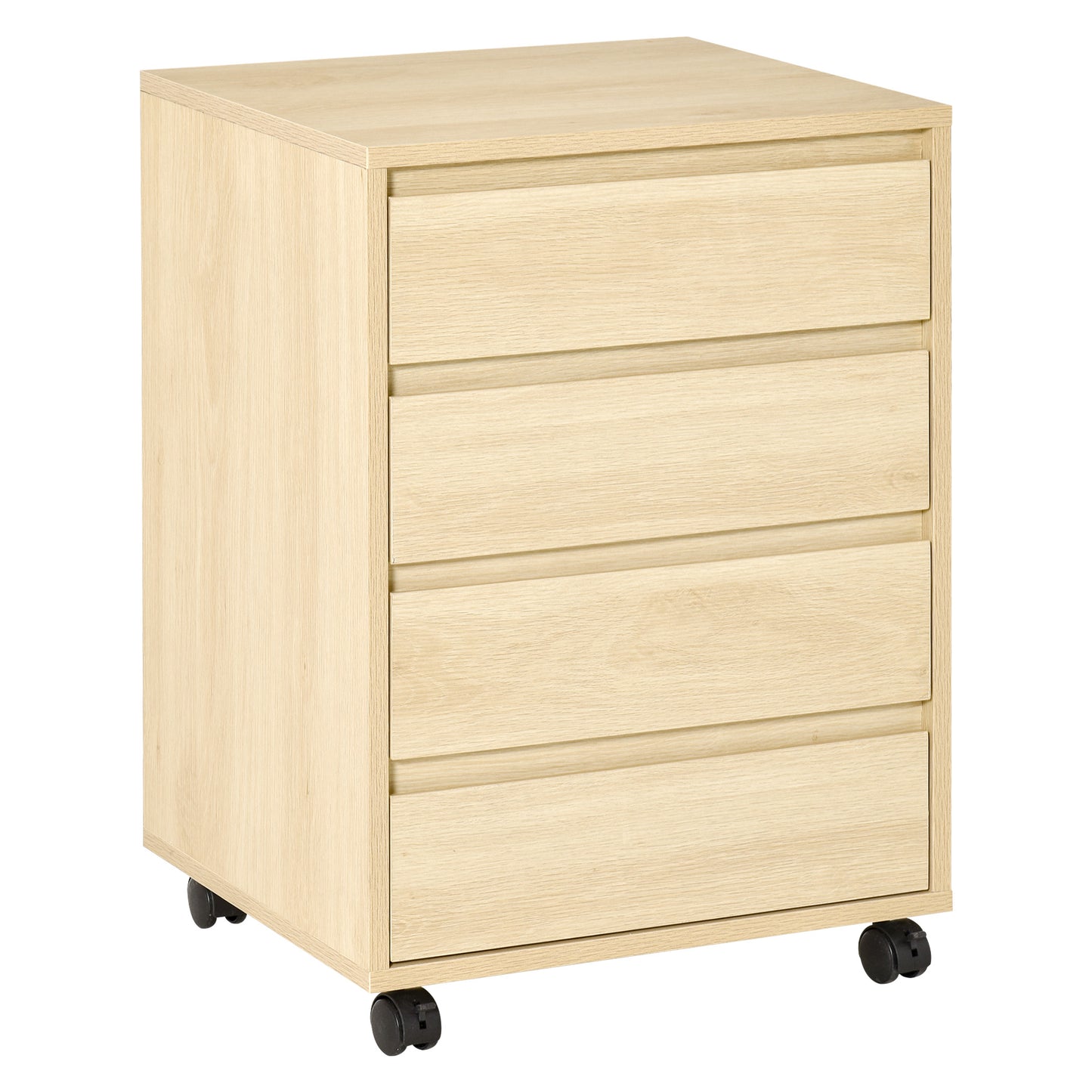 Ladekast op Wieltjes – Opbergkast – Bureaukast – Ladenblok – Kantoorkast – Natuurlijk Houtdecor – 4 Schuifladen – Wieltjes met Rem